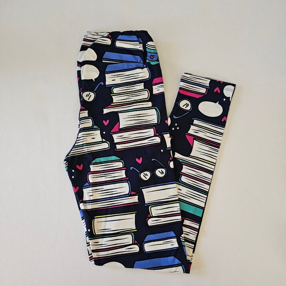 Fabulegs Leggings NWT Navy Blue Book Lover Size M